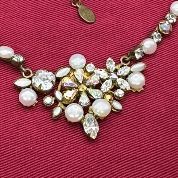 Sorrelli Signed Antique Gold-Tone Crystal & Faux Pearl Necklace - Picture 14 of 16